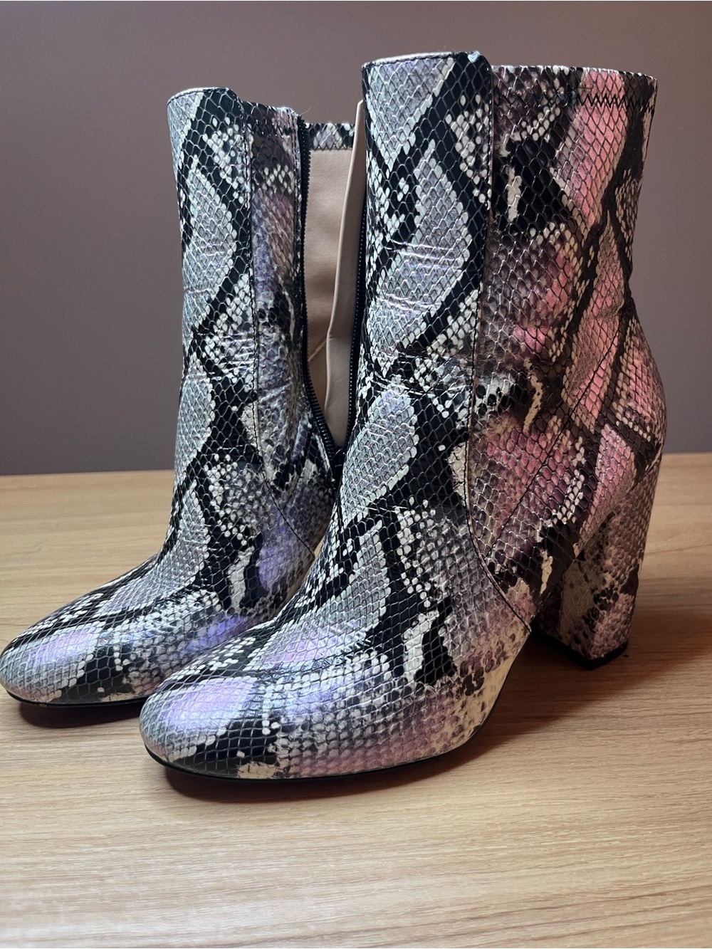 Aldo Snake-Print Block Heel Ankle Boots - Black & Gray